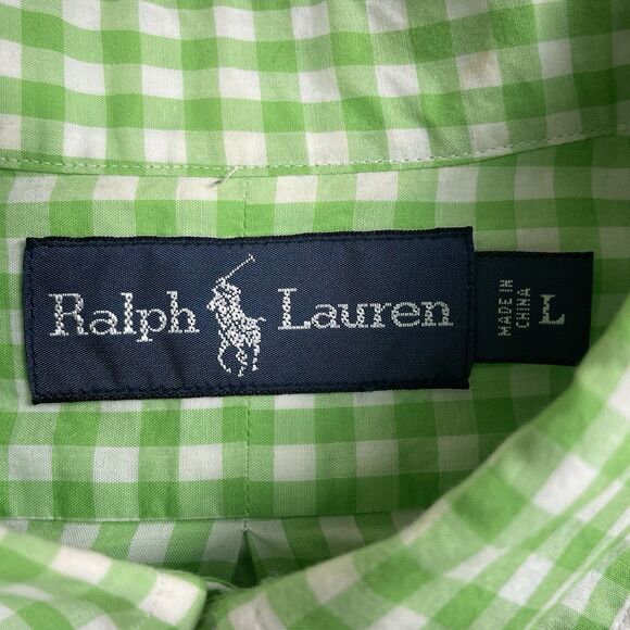 Ralph Lauren  Mens Large Classic Fit Button Down Green Gingham Long Sleeve-L - Picture 5 of 12